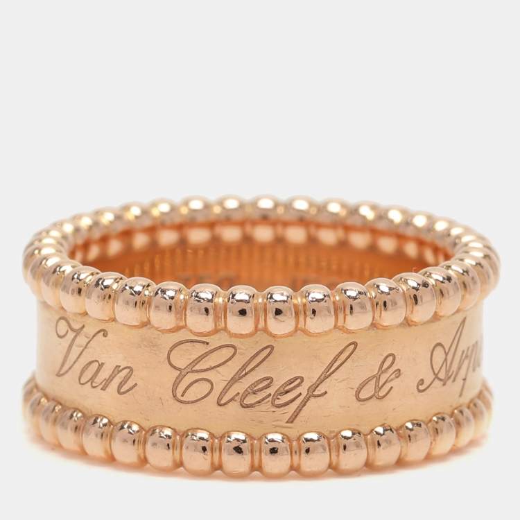 Pre Owned Van Cleef & Arpels Perlée Signature 18K Rose Gold Ring Size 50