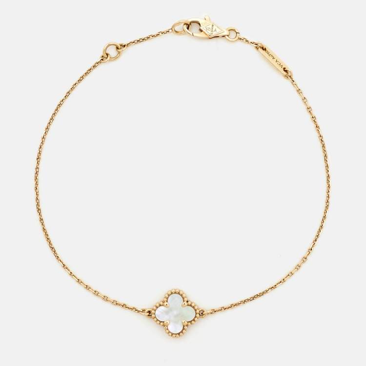 Pre Owned Van Cleef & Arpels Sweet Alhambra Mother of Pearl 18k Yellow Gold Bracelet