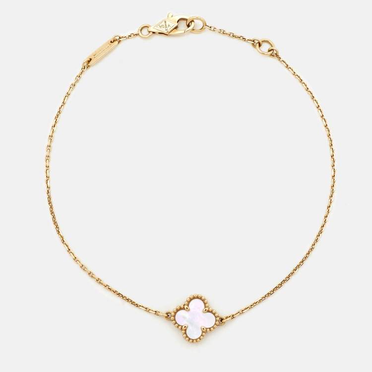 Pre Owned Van Cleef & Arpels Sweet Alhambra Mother of Pearl 18k Yellow Gold Bracelet