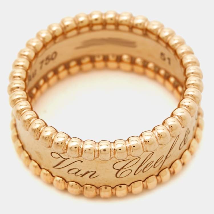 Pre Owned Van Cleef & Arpels Perlée Signature 18k Rose Gold Ring Size 51