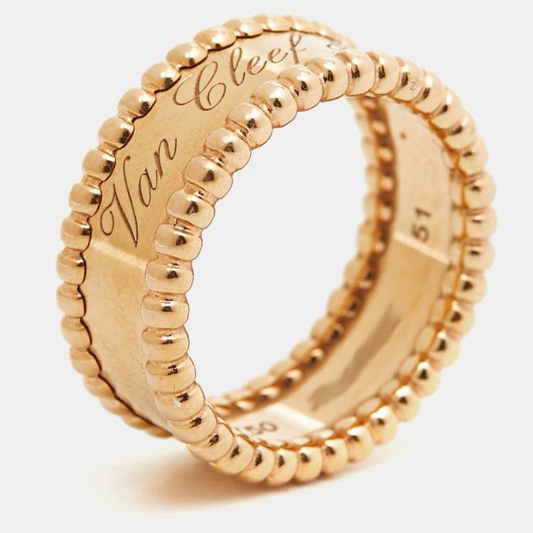 Pre Owned Van Cleef & Arpels Perlée Signature 18k Rose Gold Ring Size 51