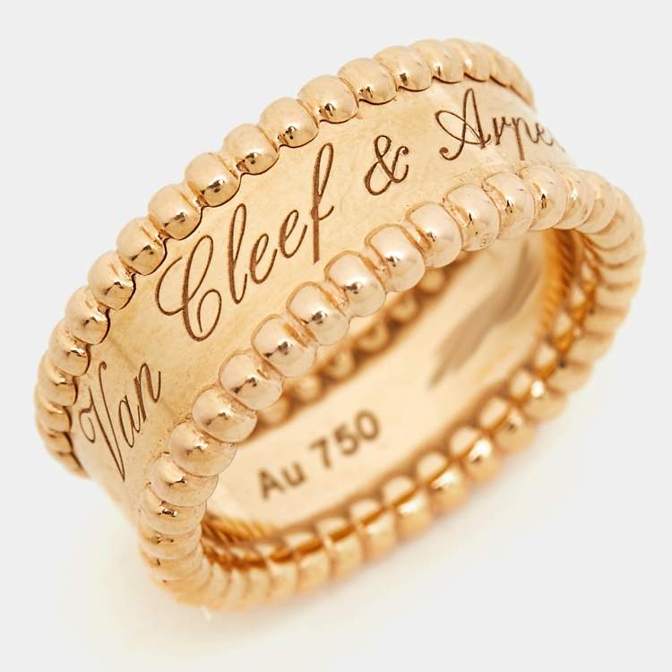 Pre Owned Van Cleef & Arpels Perlée Signature 18k Rose Gold Ring Size 51