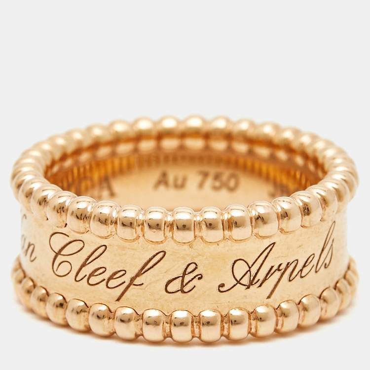 Pre Owned Van Cleef & Arpels Perlée Signature 18k Rose Gold Ring Size 51