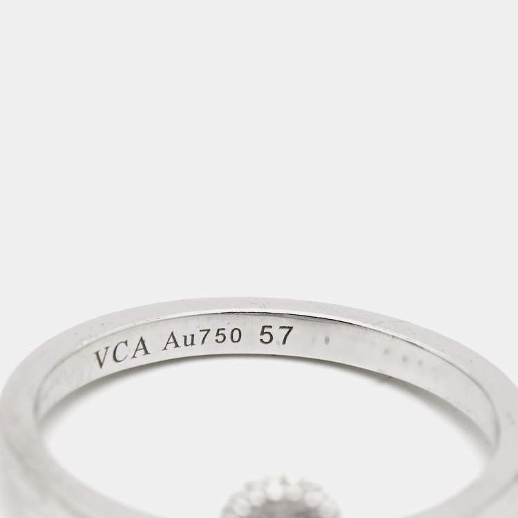 Pre Owned Van Cleef & Arpels Sweet Alhambra Diamond 18k White Gold Ring Size 57