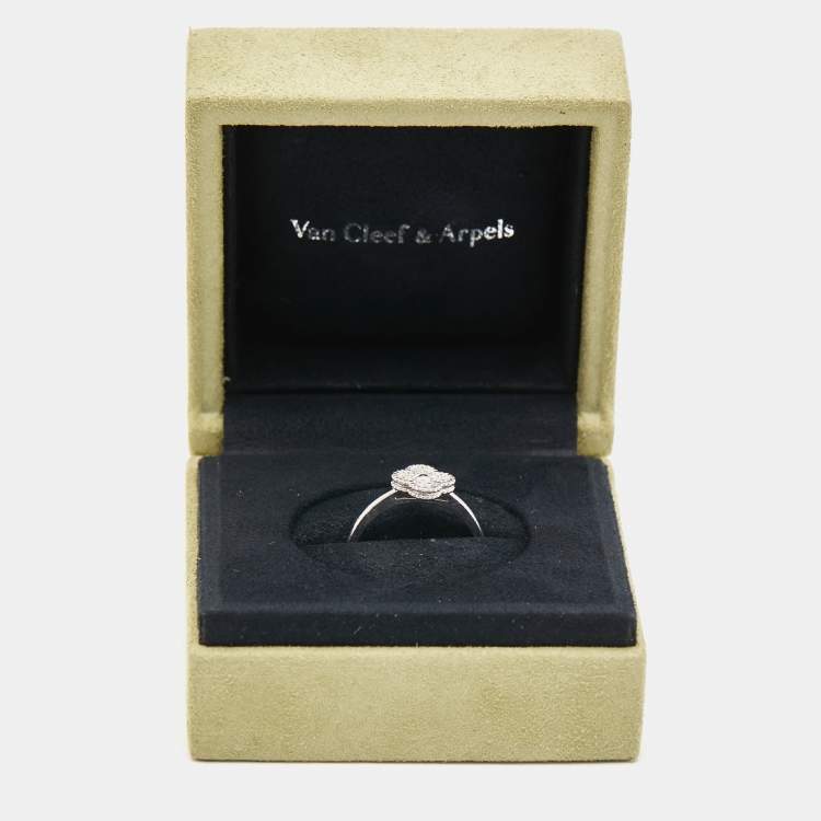 Pre Owned Van Cleef & Arpels Sweet Alhambra Diamond 18k White Gold Ring Size 57