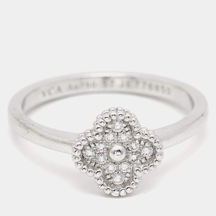 Pre Owned Van Cleef & Arpels Sweet Alhambra Diamond 18k White Gold Ring Size 57