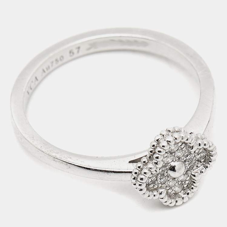 Pre Owned Van Cleef & Arpels Sweet Alhambra Diamond 18k White Gold Ring Size 57