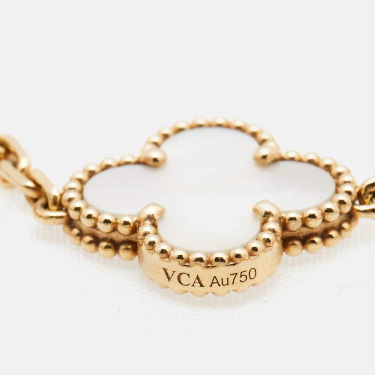 Pre Owned Van Cleef & Arpels Vintage Alhambra Mother of Pearl 18k Yellow Gold Bracelet