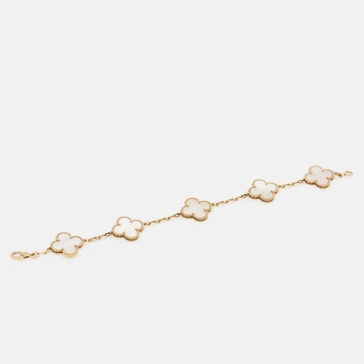 Pre Owned Van Cleef & Arpels Vintage Alhambra Mother of Pearl 18k Yellow Gold Bracelet