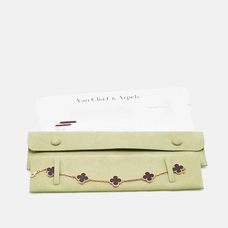 Pre Owned Van Cleef & Arpels Vintage Alhambra Limited Edition LetterWood 18k Rose Gold 5 Motif Station Bracelet