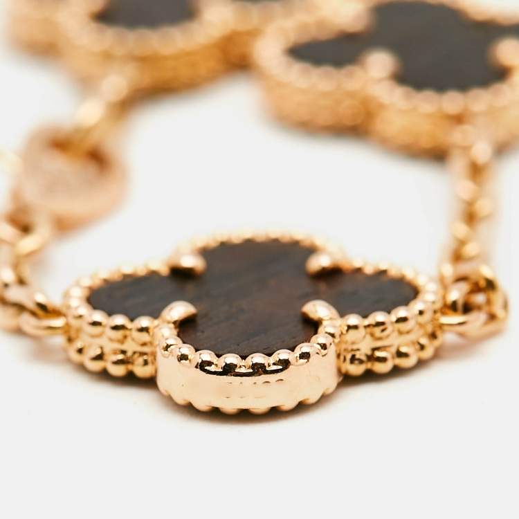 Pre Owned Van Cleef & Arpels Vintage Alhambra Limited Edition LetterWood 18k Rose Gold 5 Motif Station Bracelet