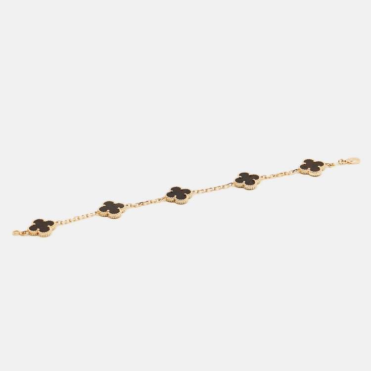 Pre Owned Van Cleef & Arpels Vintage Alhambra Limited Edition LetterWood 18k Rose Gold 5 Motif Station Bracelet