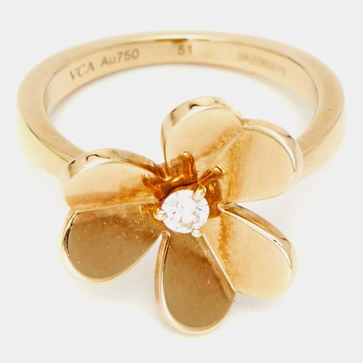 Pre Owned  Van Cleef & Arpels Frivole 1 Flower Diamond 18K Yellow Gold Small Model Ring Size 51