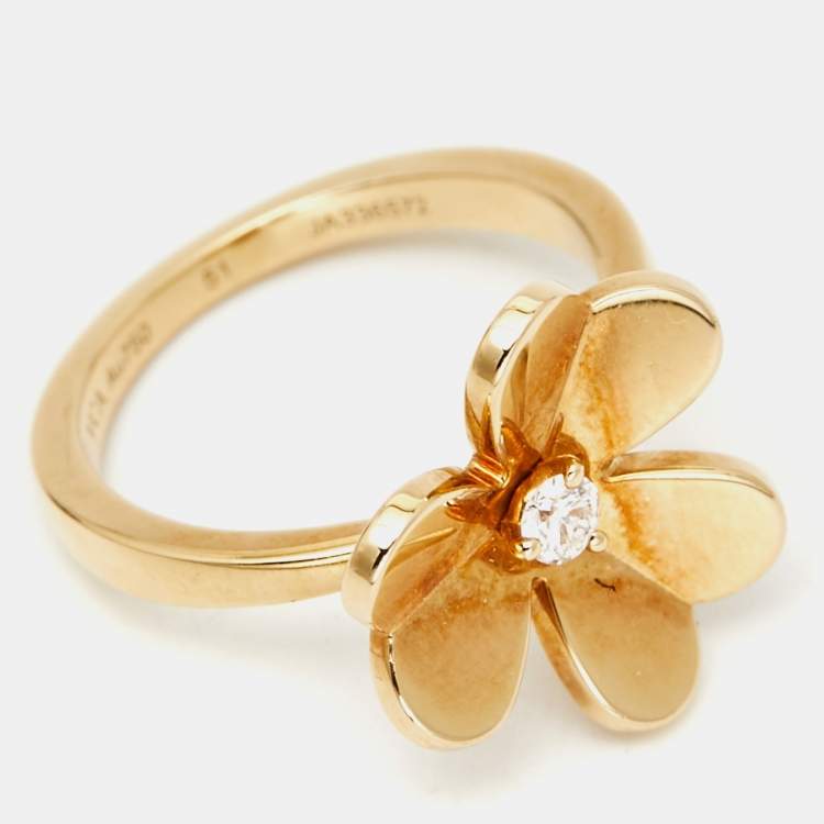 Pre Owned  Van Cleef & Arpels Frivole 1 Flower Diamond 18K Yellow Gold Small Model Ring Size 51