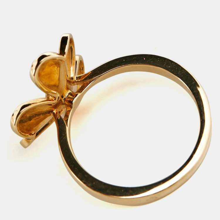 Pre Owned  Van Cleef & Arpels Frivole 1 Flower Diamond 18K Yellow Gold Small Model Ring Size 51