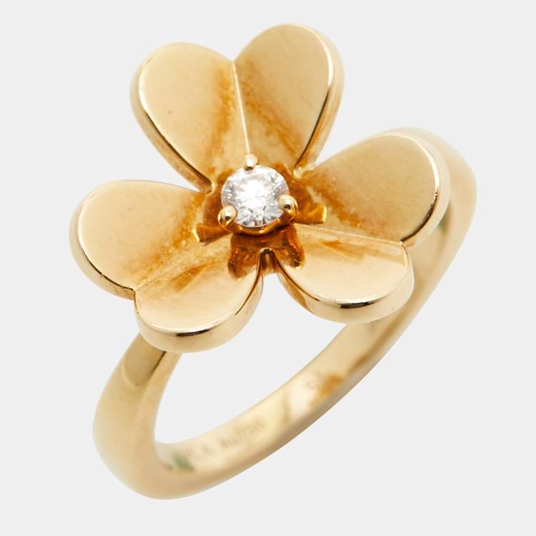 Pre Owned  Van Cleef & Arpels Frivole 1 Flower Diamond 18K Yellow Gold Small Model Ring Size 51