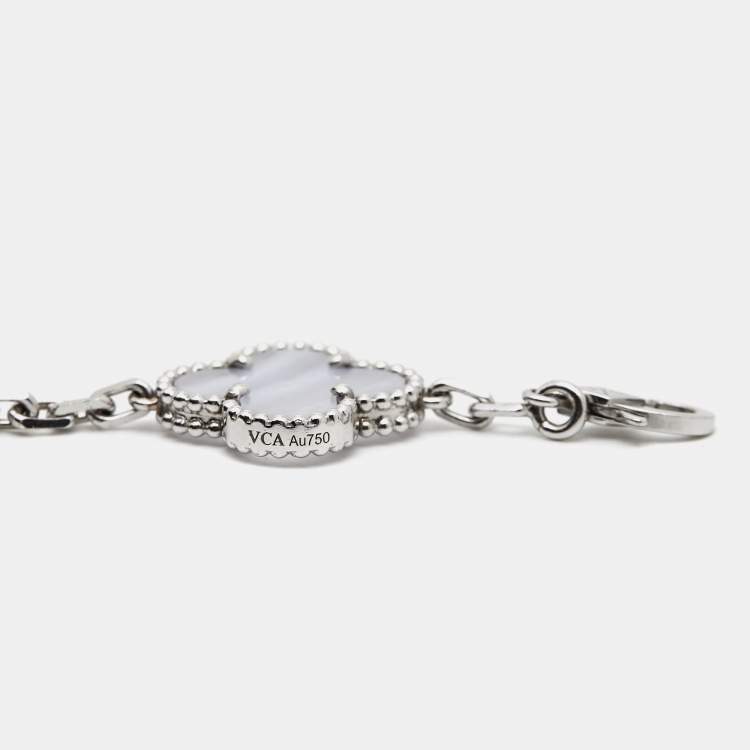 Pre Owned Van Cleef & Arpels Vintage Alhambra Chalcedony 18K White Gold 5 Motif Station Bracelet