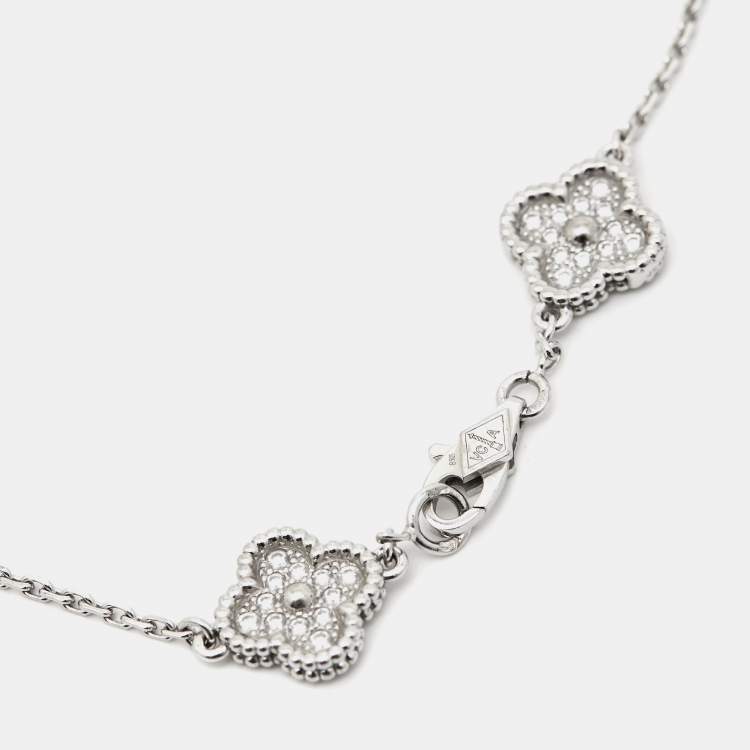 Pre Owned Van Cleef & Arpels Sweet Alhambra Diamond 18k White Gold 6 Motif Station Bracelet