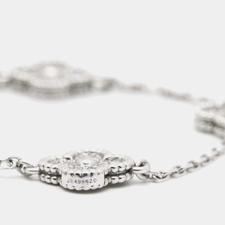 Pre Owned Van Cleef & Arpels Sweet Alhambra Diamond 18k White Gold 6 Motif Station Bracelet