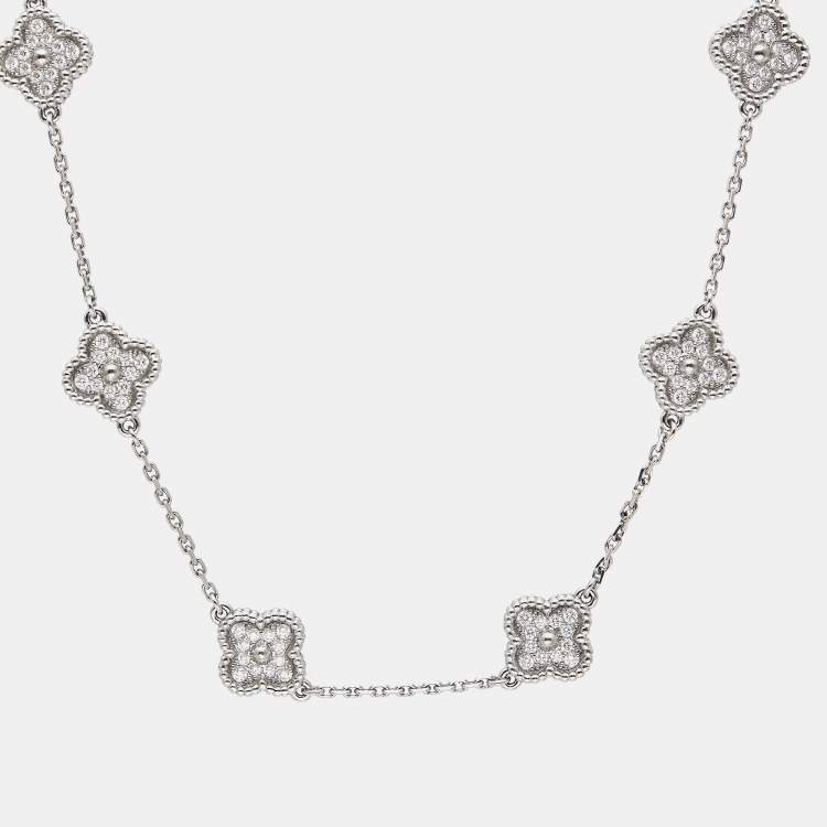 Pre Owned Van Cleef & Arpels Sweet Alhambra Diamond 18k White Gold 6 Motif Station Bracelet