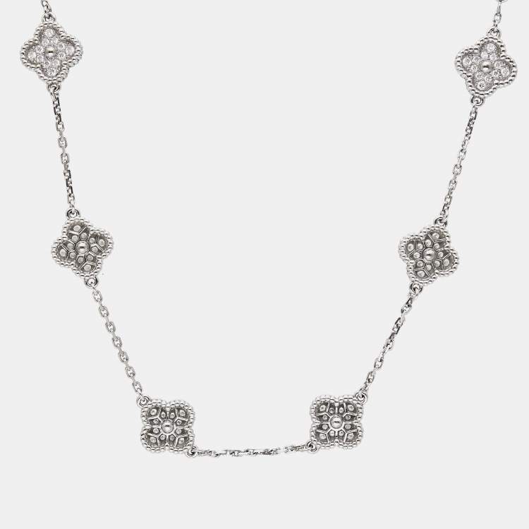 Pre Owned Van Cleef & Arpels Sweet Alhambra Diamond 18k White Gold 6 Motif Station Bracelet