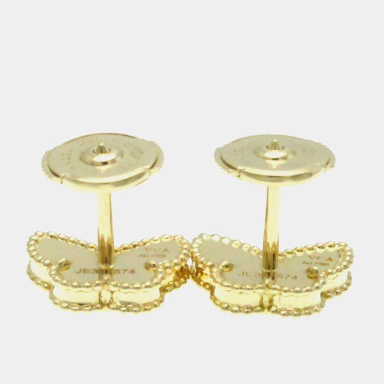 Pre Owned Van Cleef & Arpels 18K Yellow Gold, Mother of Pearl Butterfly Sweet Alhambra Studs Earrings