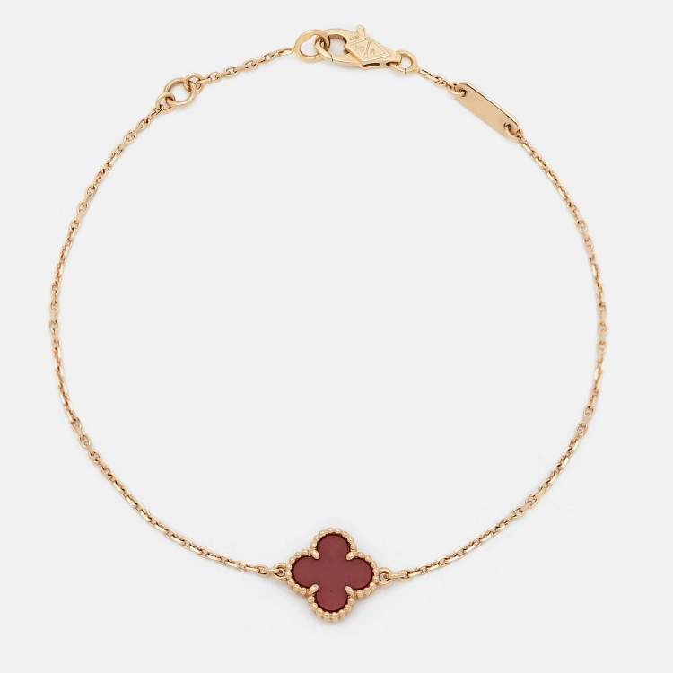Pre Owned Van Cleef & Arpels Sweet Alhambra Carnelian 18k Rose Gold Bracelet