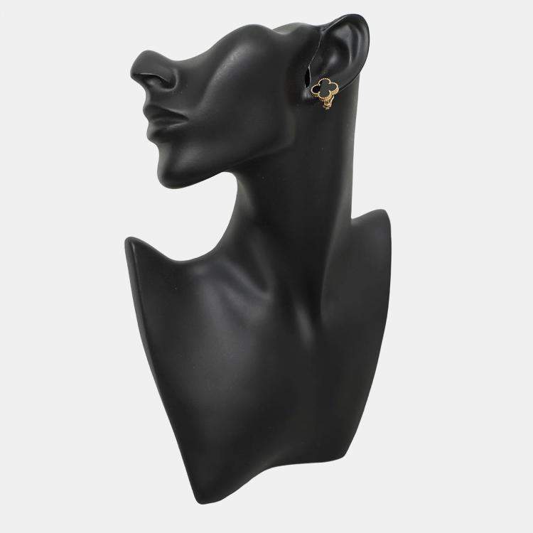Pre Owned Van Cleef & Arpels Vintage Alhambra Onyx Earrings 