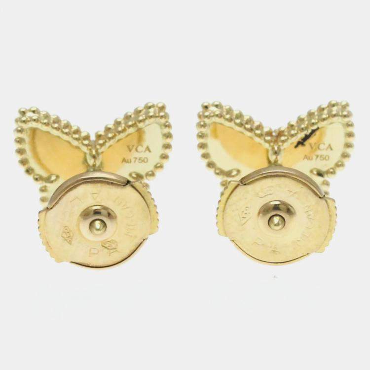 Pre Owned Van Cleef & Arpels 18K Yellow Gold, Mother of Pearl Sweet Alhambra Papillon Stud Earrings