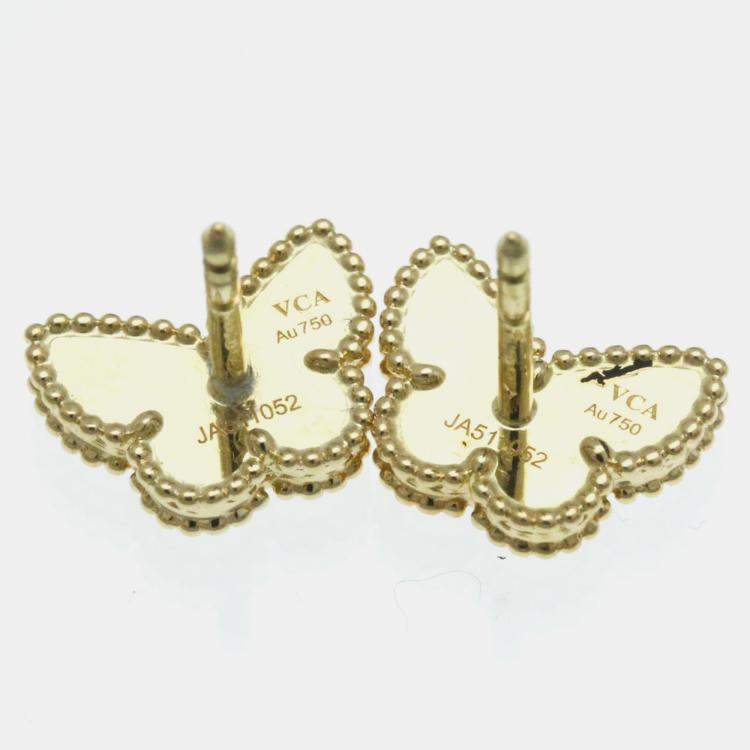 Pre Owned Van Cleef & Arpels 18K Yellow Gold, Mother of Pearl Sweet Alhambra Papillon Stud Earrings