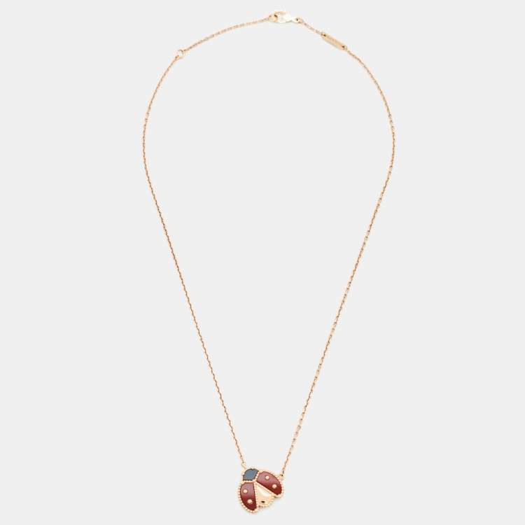 مملوكة مسبقًا Van Cleef & Arpels Lucky Spring Open Wings Ladybug Carnelian Onyx 18k Rose Gold Necklace