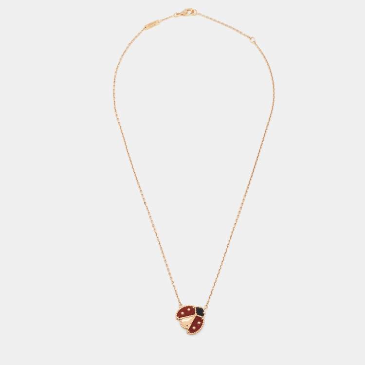 مملوكة مسبقًا Van Cleef & Arpels Lucky Spring Open Wings Ladybug Carnelian Onyx 18k Rose Gold Necklace