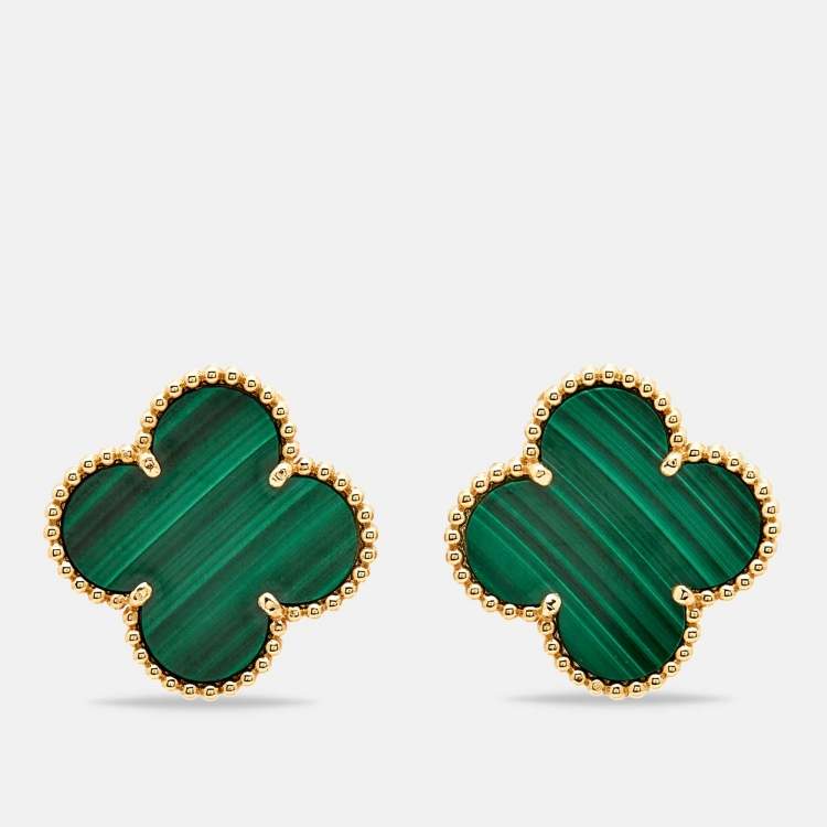 Pre Owned Van Cleef & Arpels Magic Alhambra Malachite 18k Yellow Gold Earrings