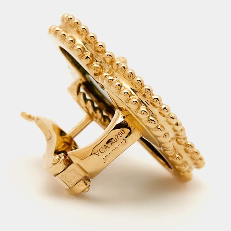 Pre Owned Van Cleef & Arpels Magic Alhambra Malachite 18k Yellow Gold Earrings