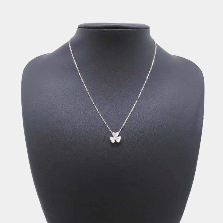 Pre Owned Van Cleef & Arpels 18K White Gold Frivole Pendant Mini Model Size Mini 