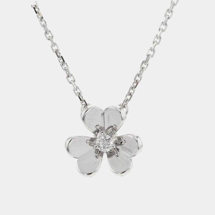 Pre Owned Van Cleef & Arpels 18K White Gold Frivole Pendant Mini Model Size Mini 