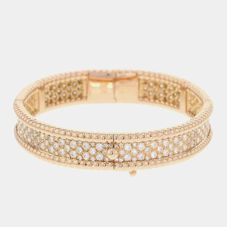 Pre Owned Van Cleef & Arpels 18K Pink Gold 3 Rows Small Model Perlee Diamond Bracelet