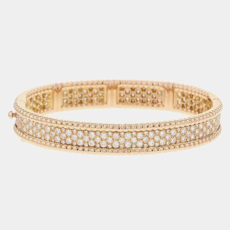 Pre Owned Van Cleef & Arpels 18K Pink Gold 3 Rows Small Model Perlee Diamond Bracelet