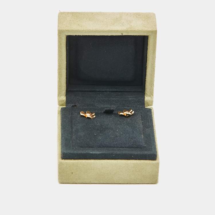 Pre Owned Van Cleef & Arpels Frivole Diamond 18k Yellow Gold Mini Model Earrings