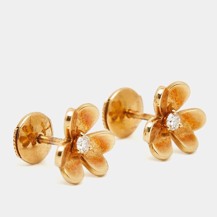 Pre Owned Van Cleef & Arpels Frivole Diamond 18k Yellow Gold Mini Model Earrings