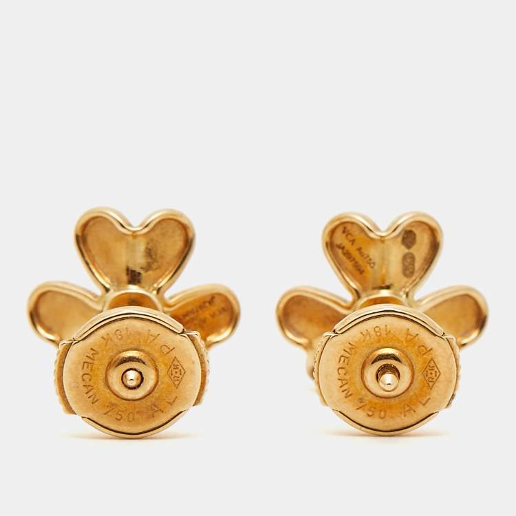 Pre Owned Van Cleef & Arpels Frivole Diamond 18k Yellow Gold Mini Model Earrings