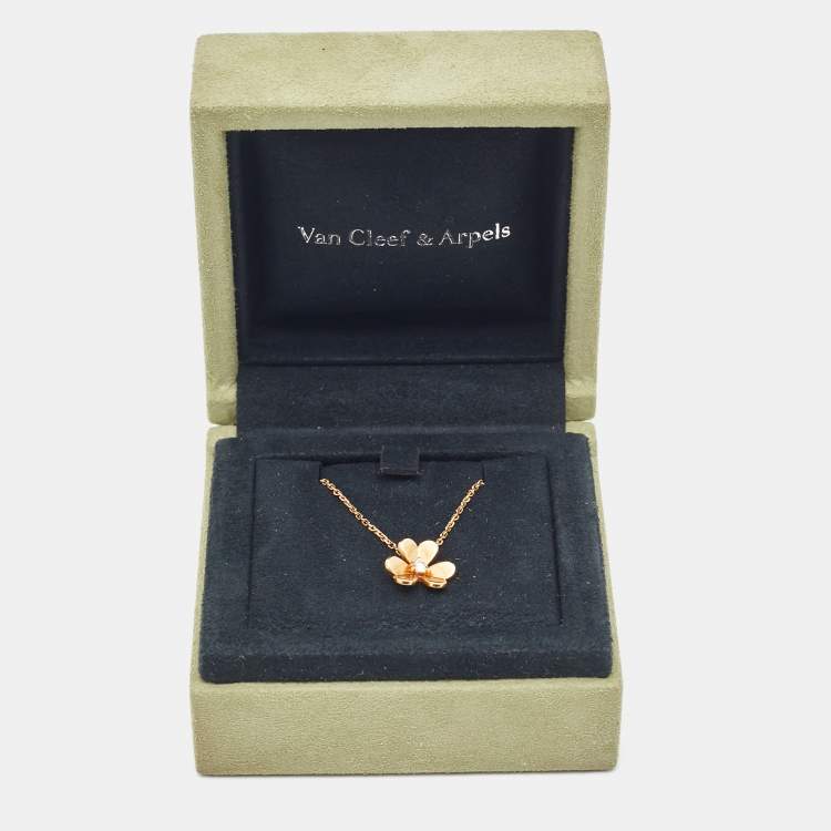 Pre Owned Van Cleef & Arpels Frivole Diamond 18k Yellow Gold Mini Model Necklace