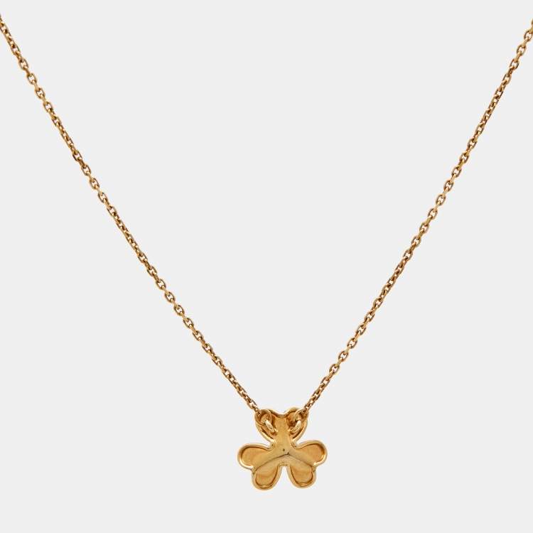 Pre Owned Van Cleef & Arpels Frivole Diamond 18k Yellow Gold Mini Model Necklace