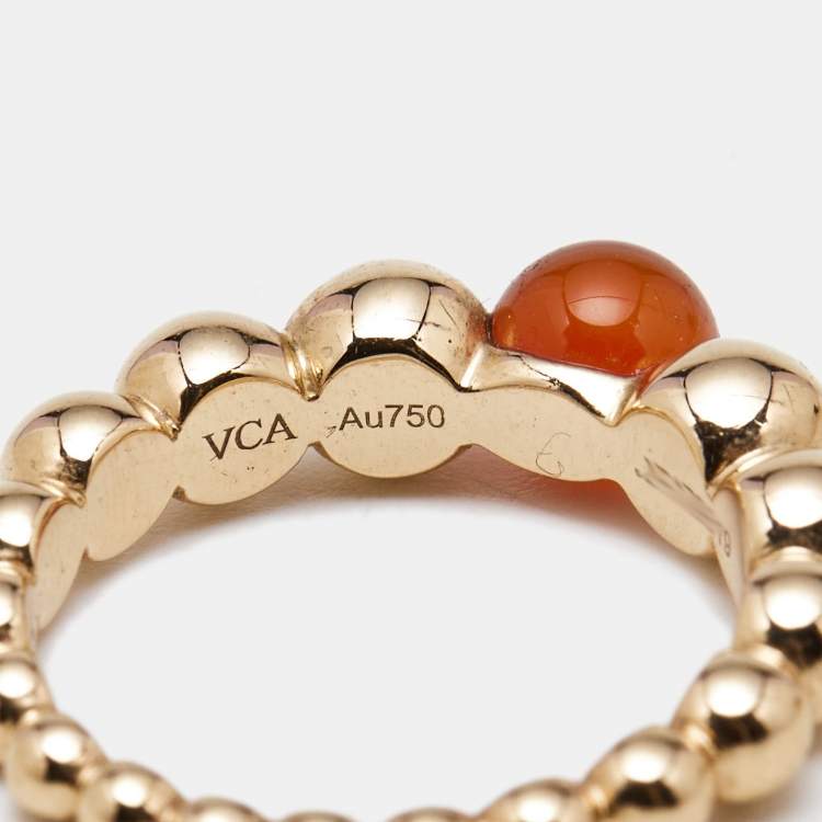 Pre Owned Van Cleef & Arpel Perlee Variation Couleurs Carnelian 18k Rose Gold Ring Size 51