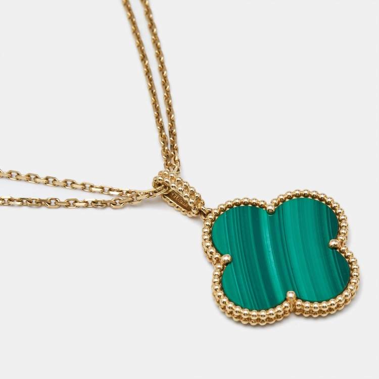 Pre Owned Van Cleef & Arpels Magic Alhambra Malachite 18k Yellow Gold Long Necklace 