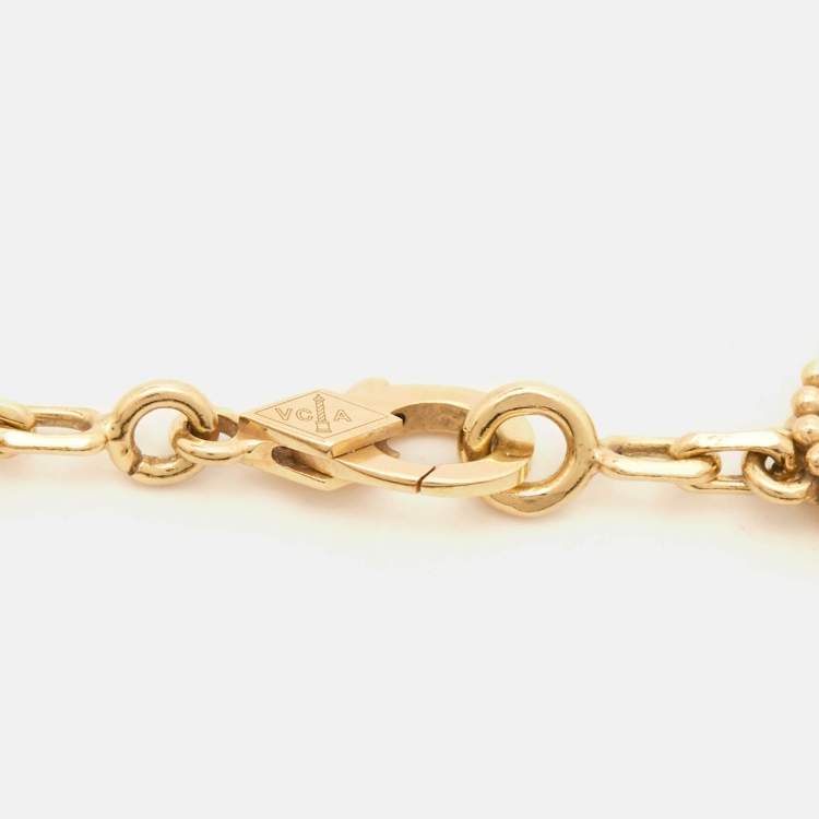 Pre Owned Van Cleef & Arpels Vintage Alhambra Mother of Pearl 18k Yellow Gold 5 Motif Station Bracelet