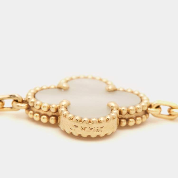 Pre Owned Van Cleef & Arpels Vintage Alhambra Mother of Pearl 18k Yellow Gold 5 Motif Station Bracelet
