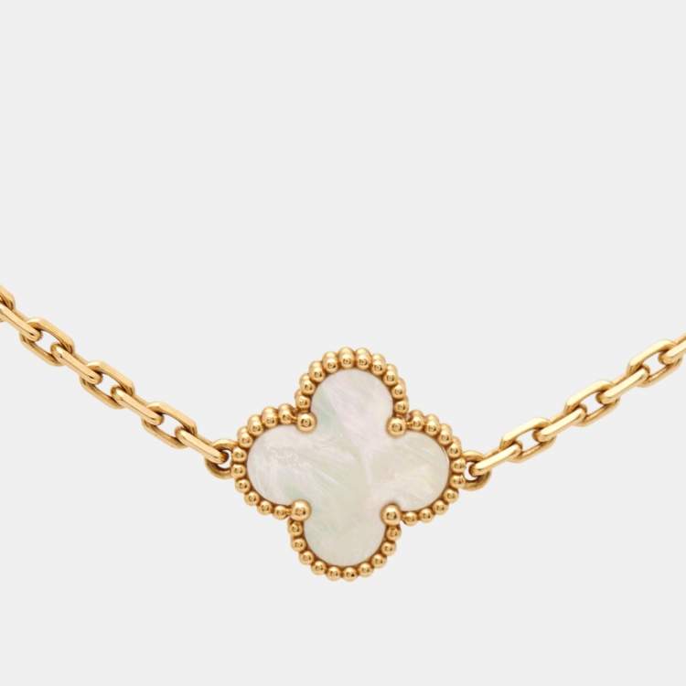 Pre Owned Van Cleef & Arpels Vintage Alhambra Mother of Pearl 18k Yellow Gold 5 Motif Station Bracelet