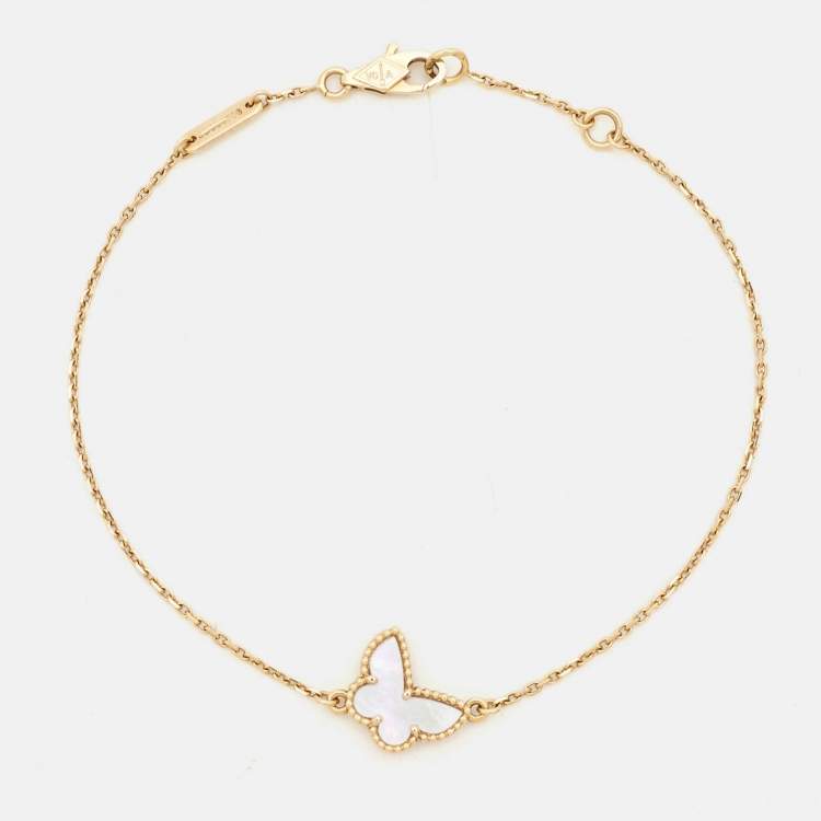 Pre Owned Van Cleef & Arpels Butterfly Sweet Alhambra Mother of Pearl 18k Yellow Gold Bracelet