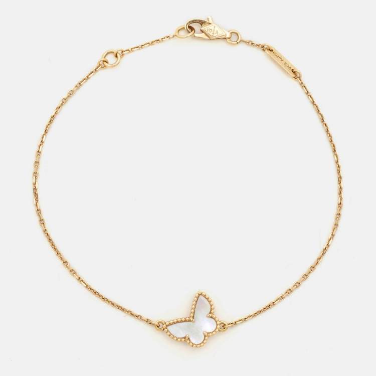 Pre Owned Van Cleef & Arpels Butterfly Sweet Alhambra Mother of Pearl 18k Yellow Gold Bracelet